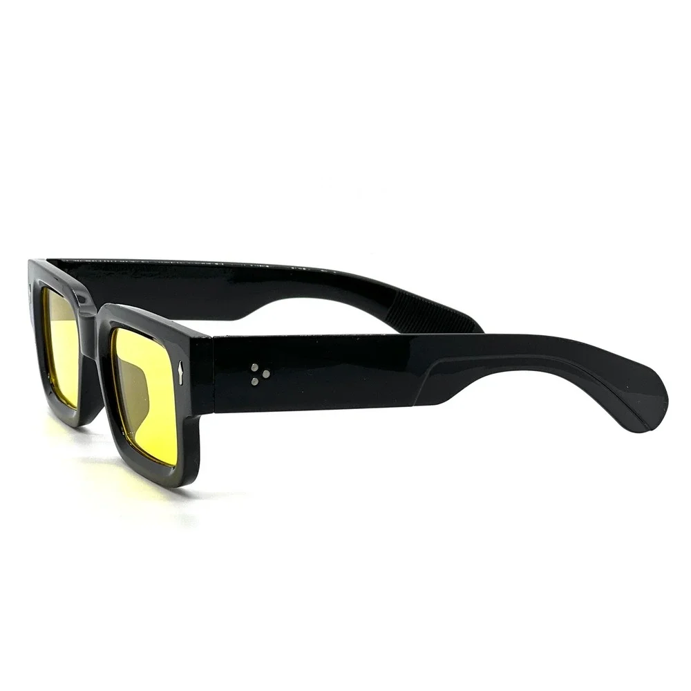 Mens Black Square Frame Sunglasses‎ Yellow Lens Fashion Eyewear Hip Hop Street